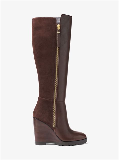 michael kors suede white top stitch wedge boot|Michael Kors Suede Boots .